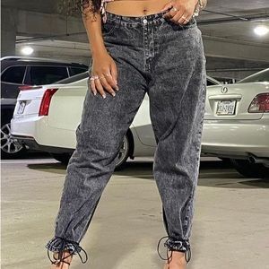 Shein curve black denim acid wash torn distressed straight leg jeans 0XL